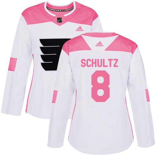Adidas Flyers #8 Dave Schultz White/Pink Authentic Fashion Women's Stitched NHL Jersey - Click Image to Close